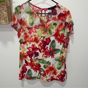 Adele & May Vibrant Floral Blouse - Red and Green